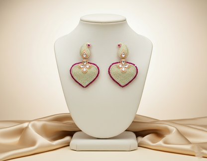 Heart Shaped Earring (Red & White Stones)