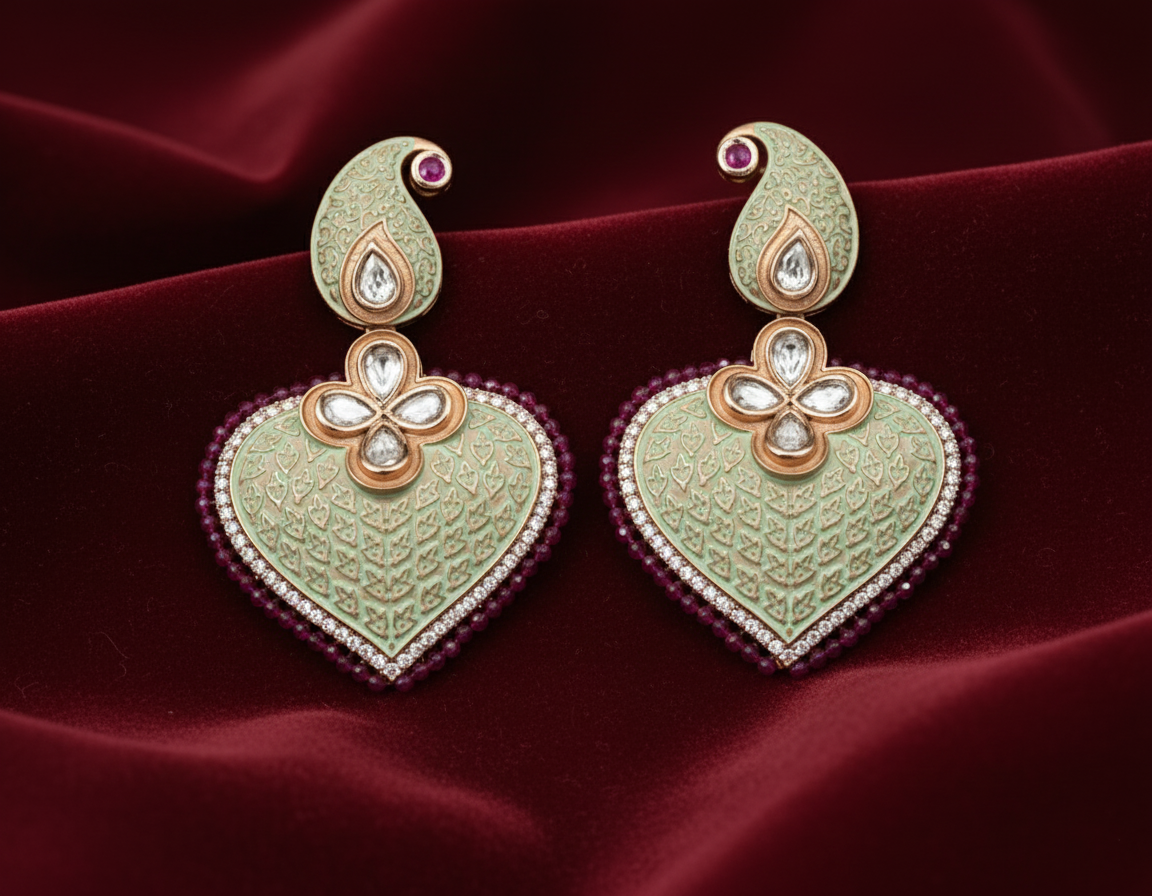 Heart Shaped Earring (Red & White Stones)