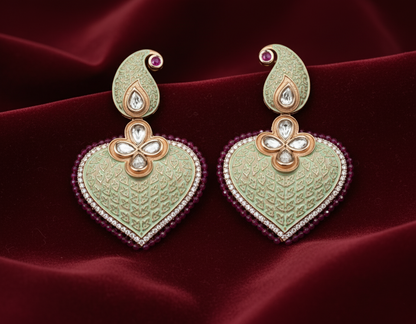 Heart Shaped Earring (Red & White Stones)