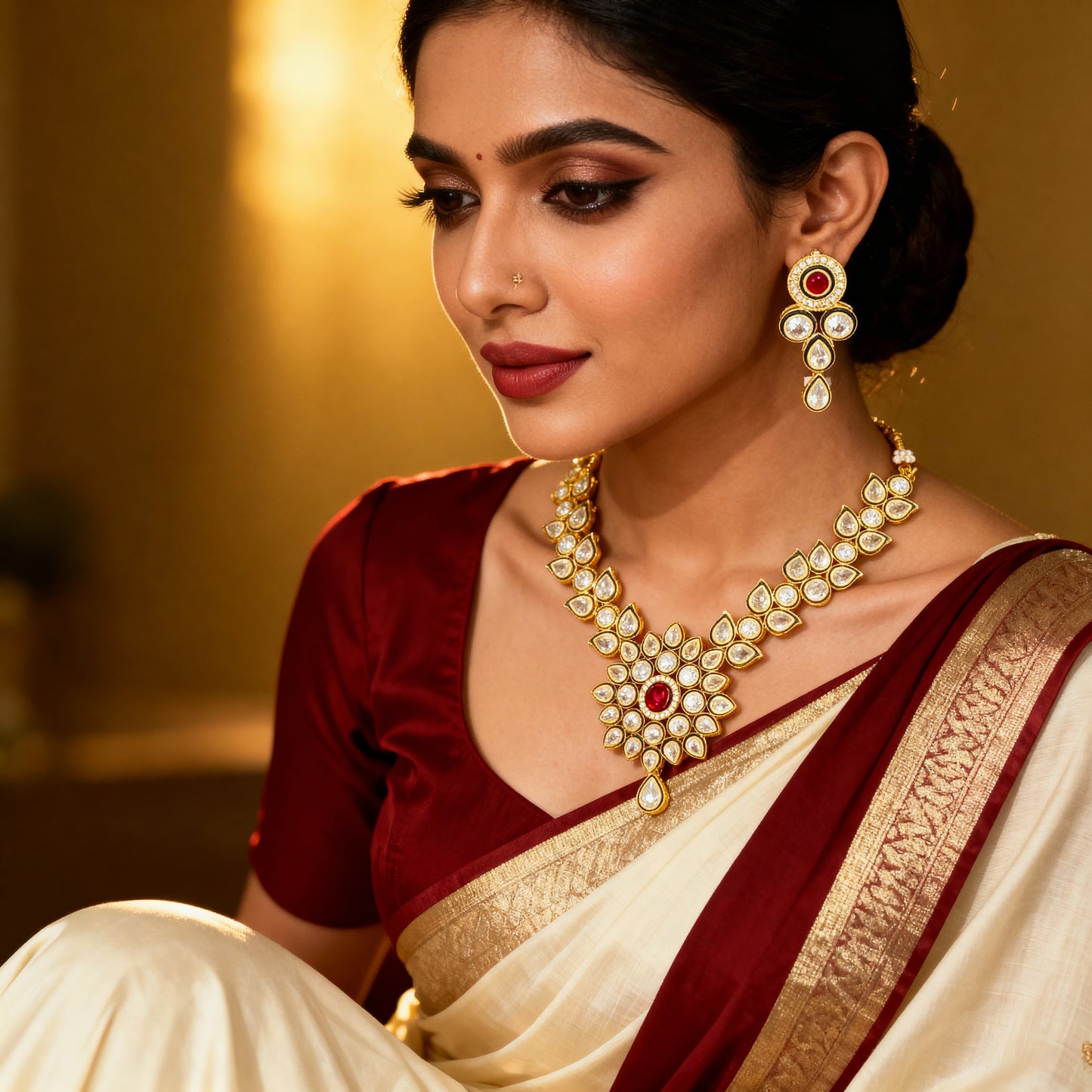 Kundan Necklace Set with Matching Earrings