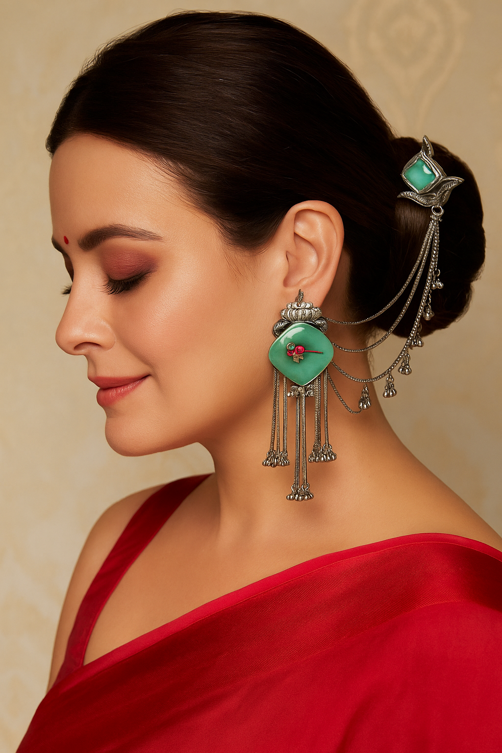 Turquoise Enamel Design Silver Earring