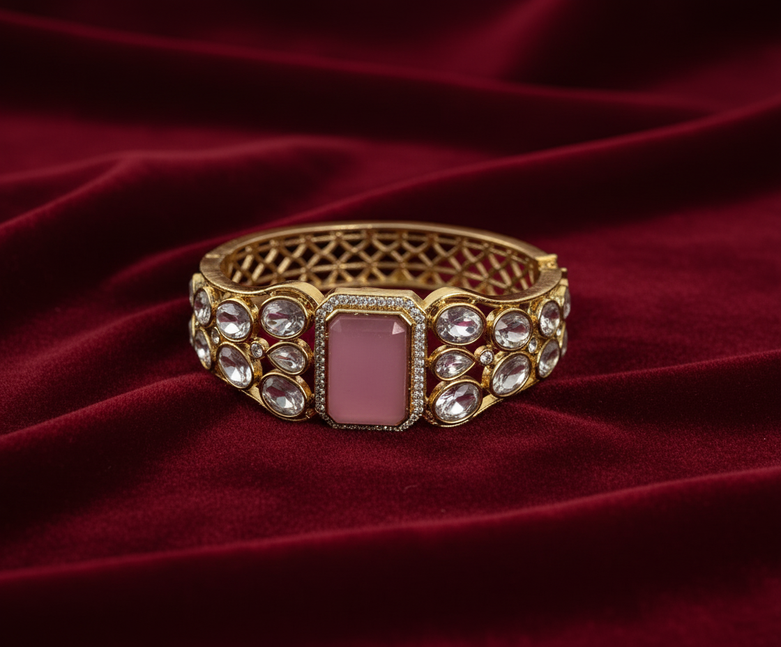 Tradition Indian Kundan Polki Gold Plated Bracelet