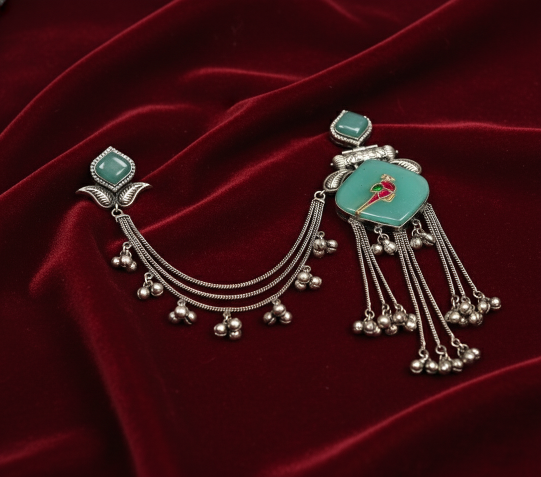 Turquoise Enamel Design Silver Earring