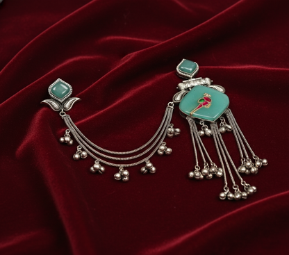 Turquoise Enamel Design Silver Earring