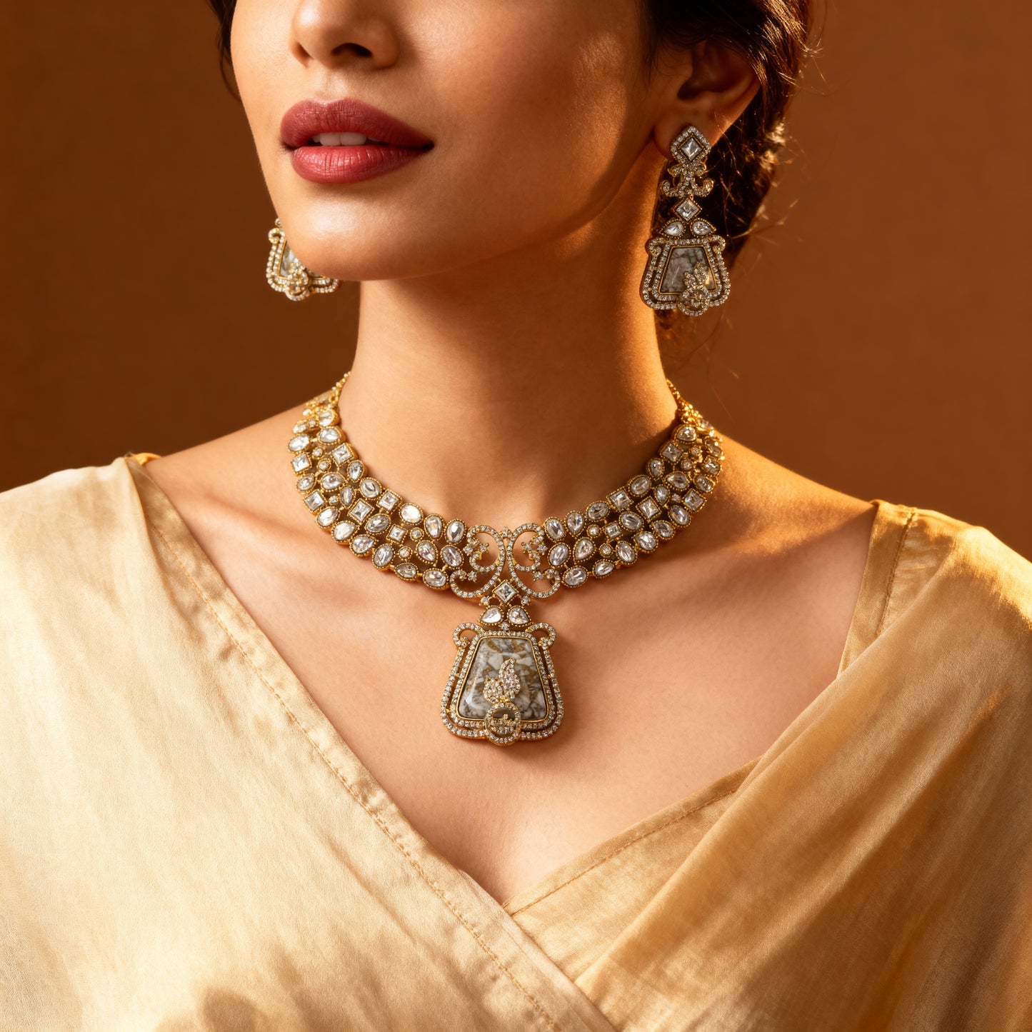 Traditional Indian Polki Kundan Style Necklace Set