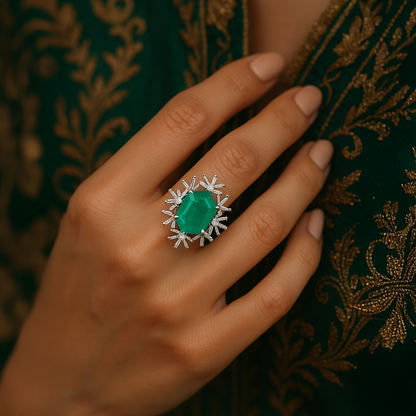 Tantaaz Zirconic Green Stone Lab Grown Emerald Adjustable Ring