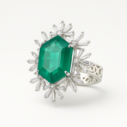 Tantaaz Zirconic Green Stone Lab Grown Emerald Adjustable Ring