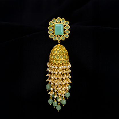 Bell Shaped and Dangling Pearls Jhumka