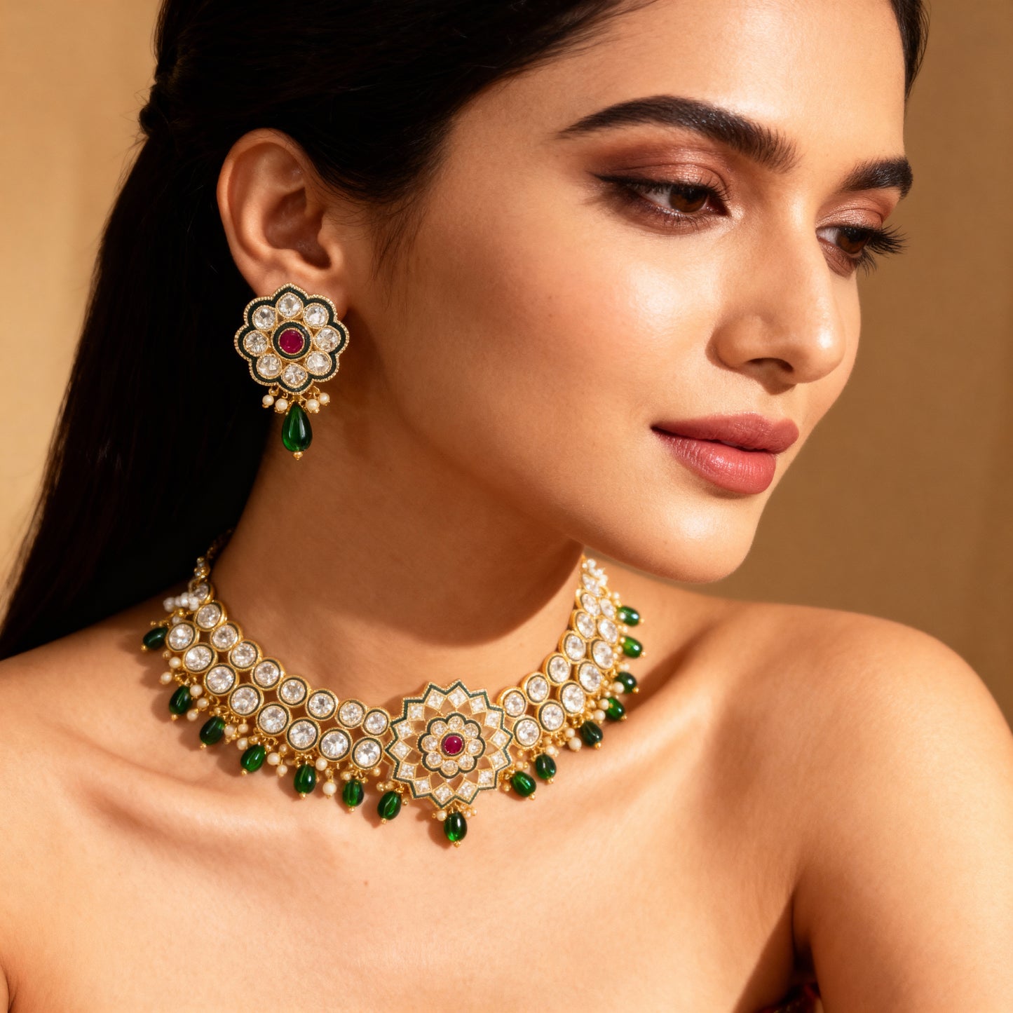 Kundan Polki Necklace Set with Earrings – Bridal & Party Wear