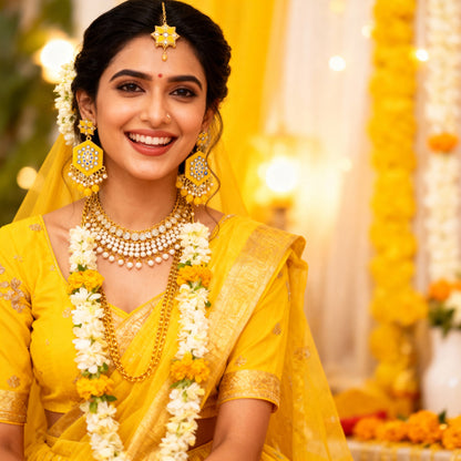 Yellow & Gold Toned Floral Drop Earring