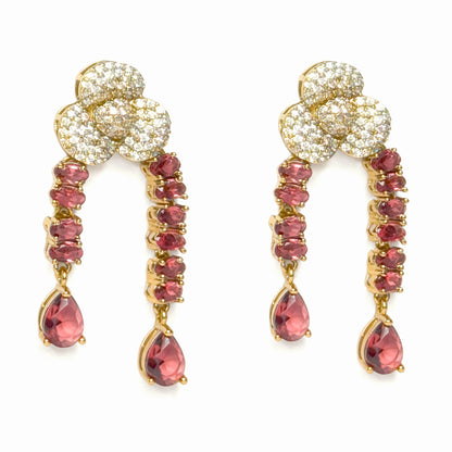 Ruby Pink Floral Victorian Diamond Necklace with Earrings